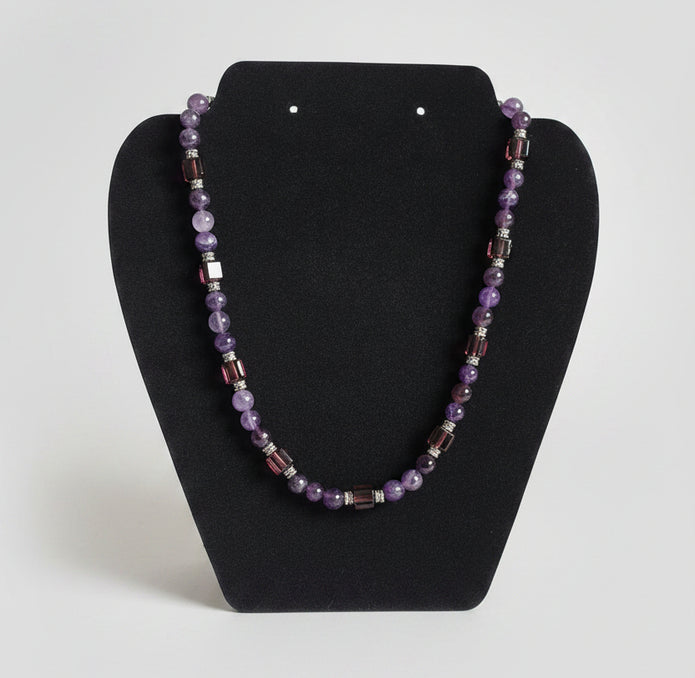 Rescued & Remade — Purple & Brown Beaded Necklace with Silver Spacers