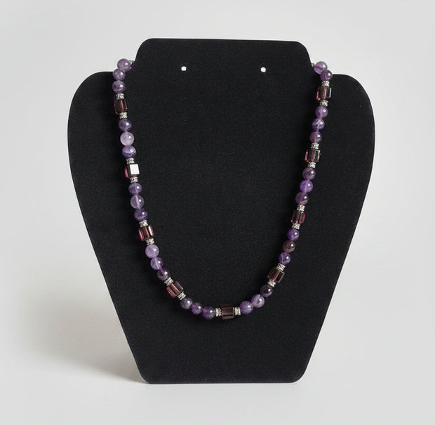 Rescued & Remade — Purple & Brown Beaded Necklace with Silver Spacers
