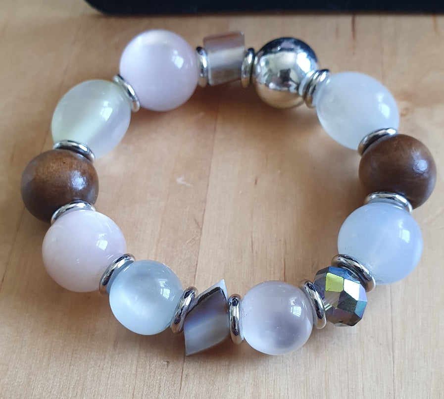 Rescued & Remade Rose Quartz & Wood Bead Necklace and Bracelet Set