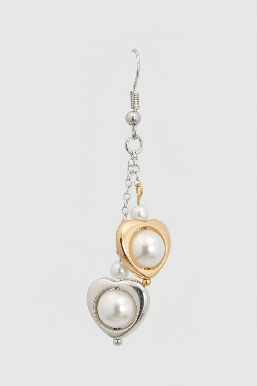 Double Heart Pearl Drop Earrings – June Birthday