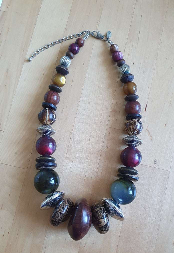 Rescued & Remade Jewel Tone Chunky Bead Statement Necklace