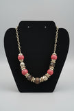 Rescued & Remade Pink Crackle & Gold Silver Bead Statement Necklace