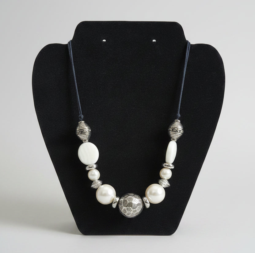 Rescued & Remade Chunky Pearl & Antique Silver Bead Necklace