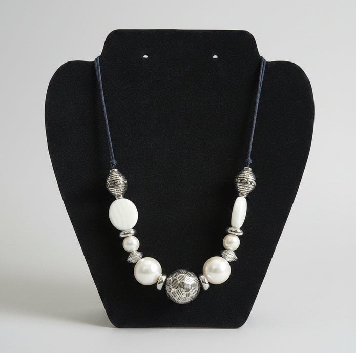 Rescued & Remade Chunky Pearl & Antique Silver Bead Necklace