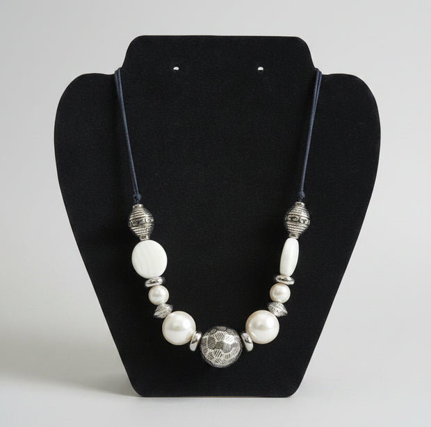 Rescued & Remade Chunky Pearl & Antique Silver Bead Necklace