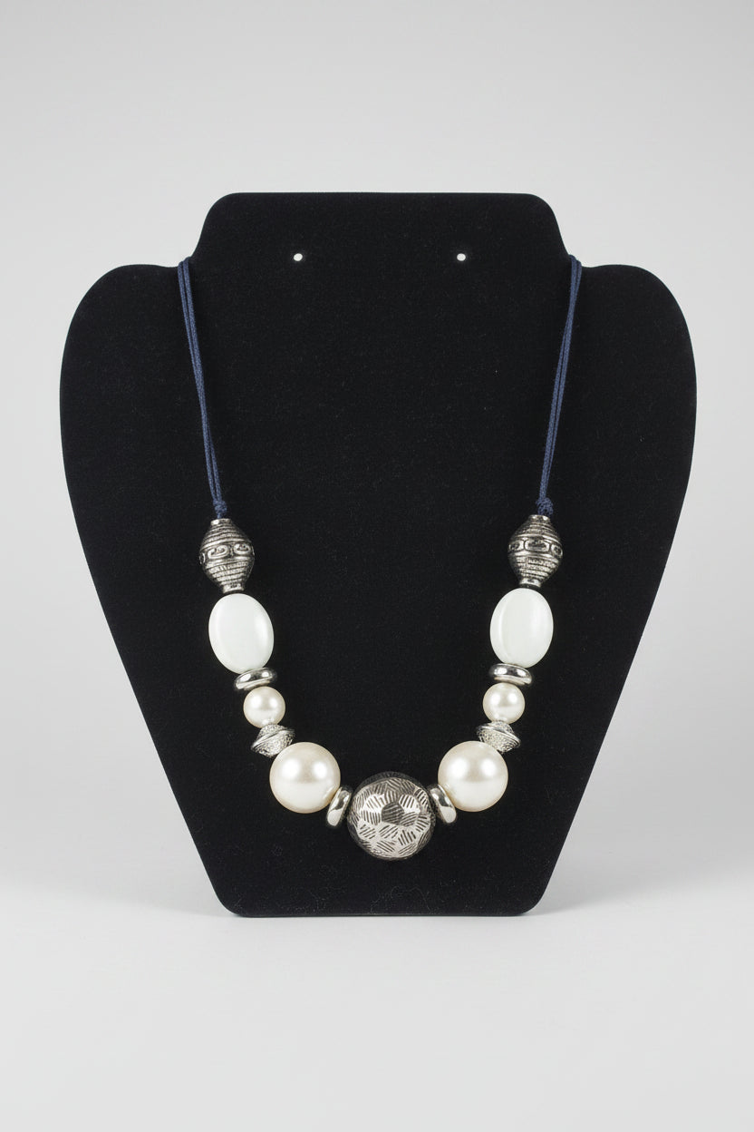 Rescued & Remade Chunky Pearl & Antique Silver Bead Necklace