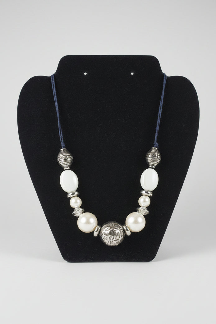 Rescued & Remade Chunky Pearl & Antique Silver Bead Necklace
