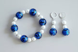 Cobalt Blue Foil Glass & Pearl Bracelet and Earrings Set — Rescued & Remade