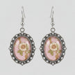 Small Pink Floral Cabochon Pendant Drop Earrings Handmade