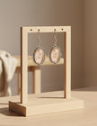 Small Pink Floral Cabochon Pendant Drop Earrings Handmade