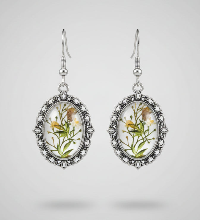 Small Botanical Cabochon Pendant Drop Earrings