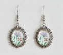 Lavender Floral Cabochon Pendant Drop Earrings Handmade