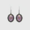 Purple Glass Gothic Drop Earrings — Antique Silver Filigree