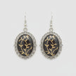 Large Black & Gold Botanical Oval Drop Earrings