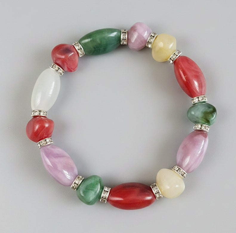 Multicolour Oval Bead Stretch Bracelet