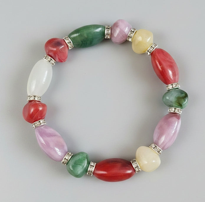 Multicolour Oval Bead Stretch Bracelet