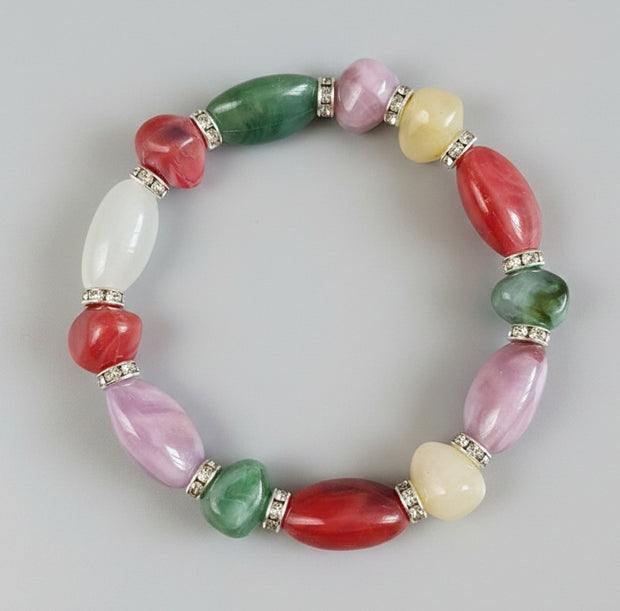 Multicolour Oval Bead Stretch Bracelet