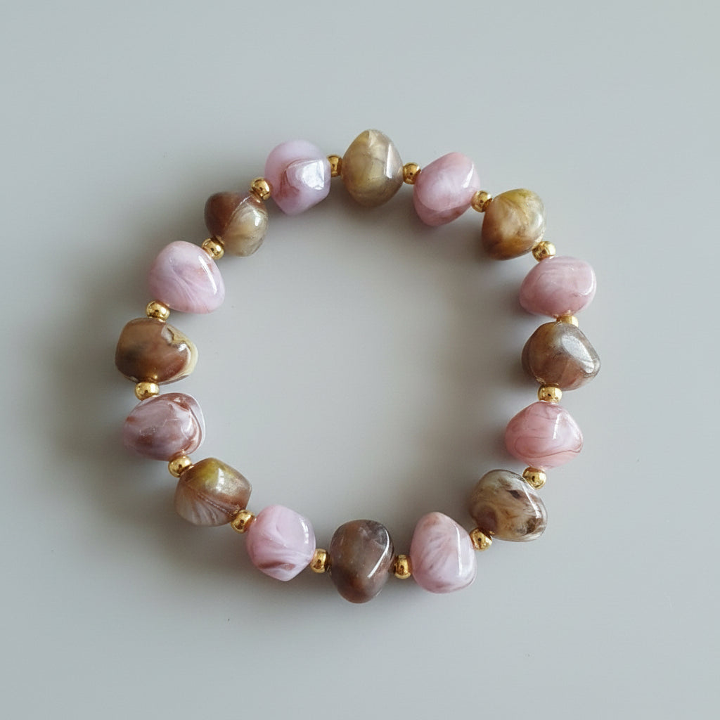 Tumbled Stone Bead Bracelet with Gold Spacers