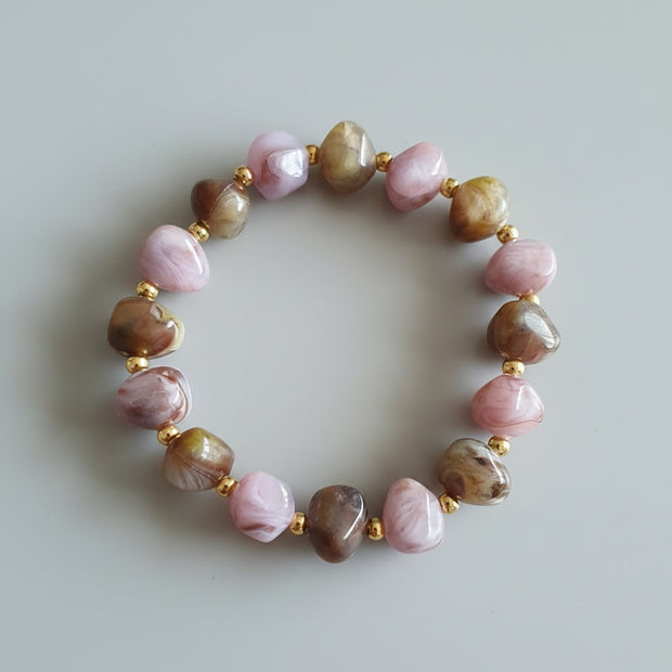 Tumbled Stone Bead Bracelet with Gold Spacers