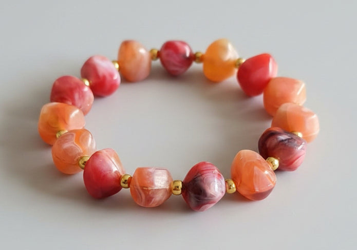 Tumbled Stone Bead Bracelet with Gold Spacers
