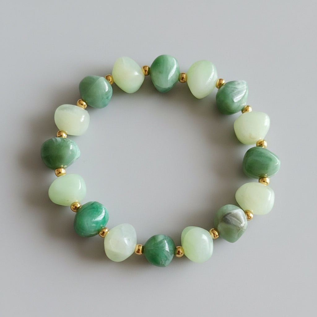 Tumbled Stone Bead Bracelet with Gold Spacers