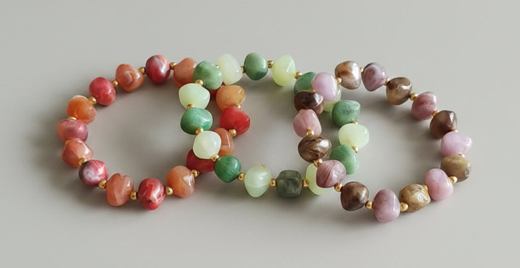 Tumbled Stone Bead Bracelet with Gold Spacers
