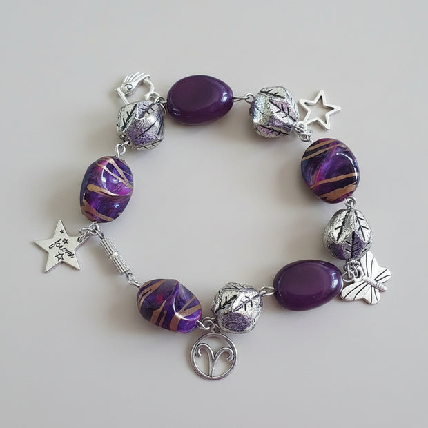 From Broken to Beautiful — Rescued & Remade Plum Aries Charm Bracelet