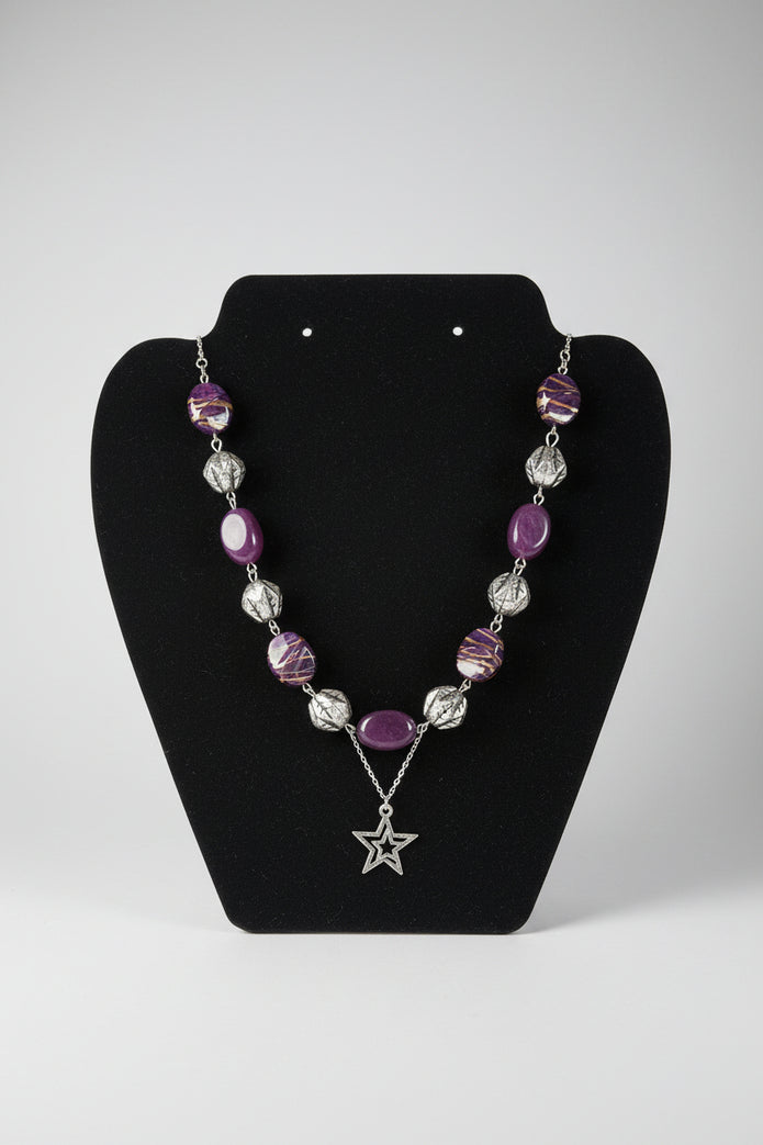 Rescued & Remade Plum Bead Necklace with Star Pendant