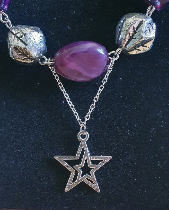 Rescued & Remade Plum Bead Necklace with Star Pendant