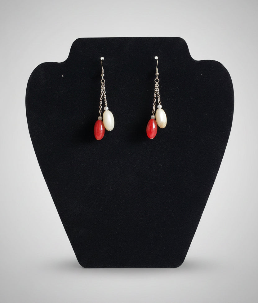 Red & Cream Oval Bead Drop Earrings – Rescued & Remade