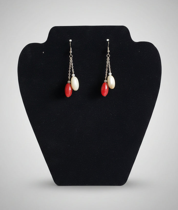 Red & Cream Oval Bead Drop Earrings – Rescued & Remade