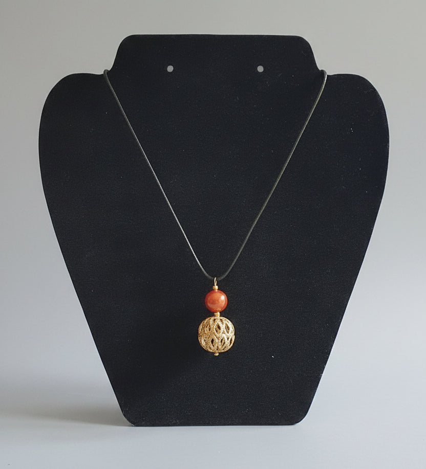 Copper Pearl & Gold Filigree Cage Pendant Necklace — Rescued & Remade