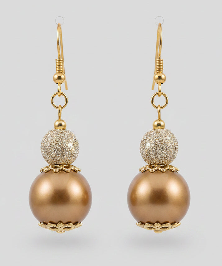 Gold Pearl & Textured Bead Drop Earrings — Rescued & Remade