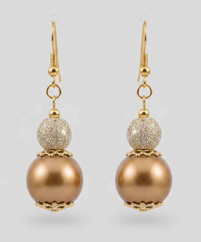 Gold Pearl & Textured Bead Drop Earrings — Rescued & Remade