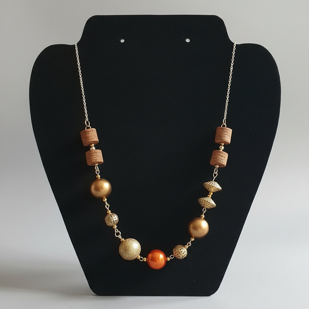 Gold & Copper Mixed Bead Statement Necklace — Rescued & Remade