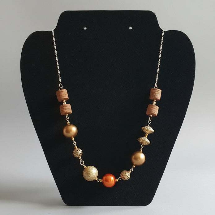 Gold & Copper Mixed Bead Statement Necklace — Rescued & Remade