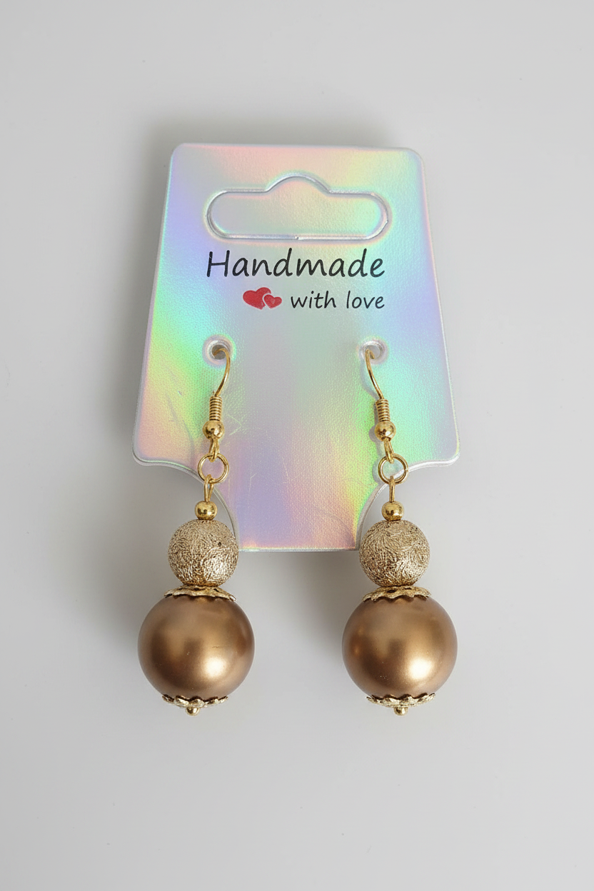 Gold Pearl & Textured Bead Drop Earrings — Rescued & Remade