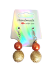 Copper Pearl & Gold Textured Bead Drop Earrings — Rescued & Remade