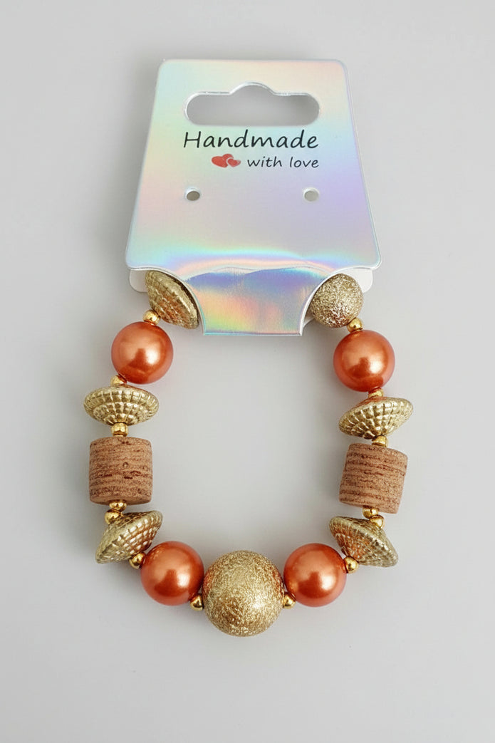 Copper Pearl & Gold Mixed Bead Stretch Bracelet — Rescued & Remade