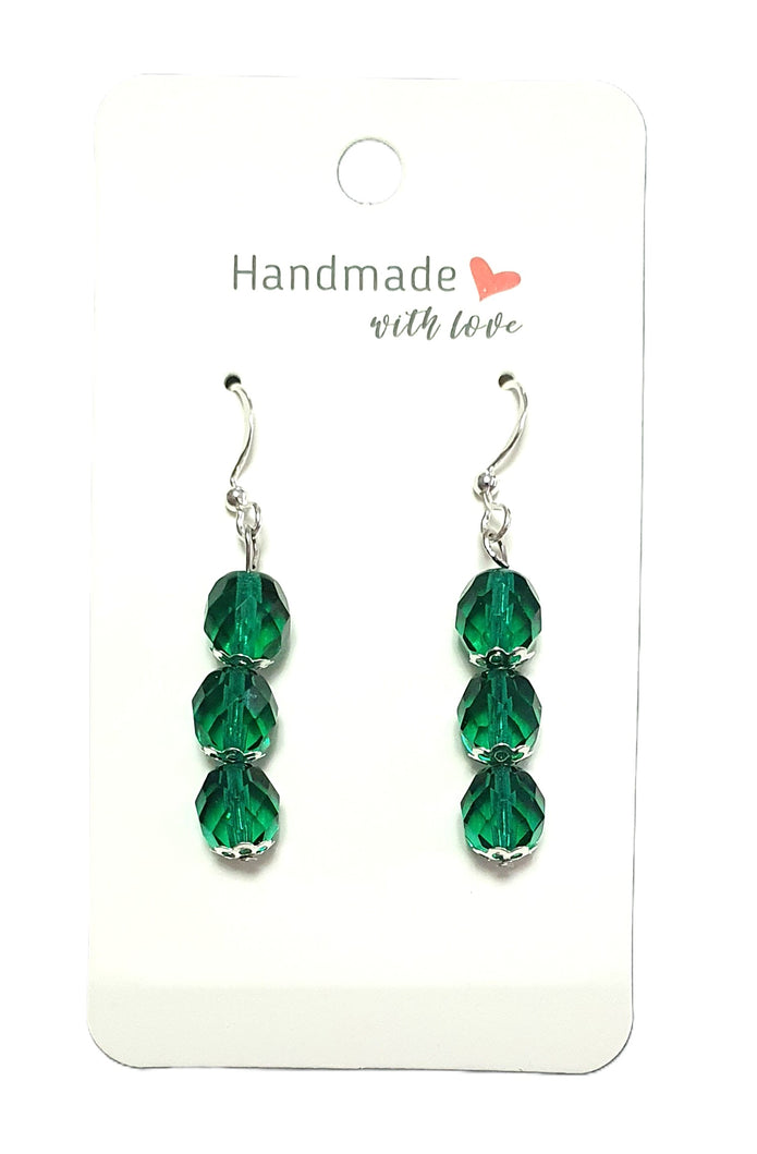 3 Drop Emerald Green Earrings