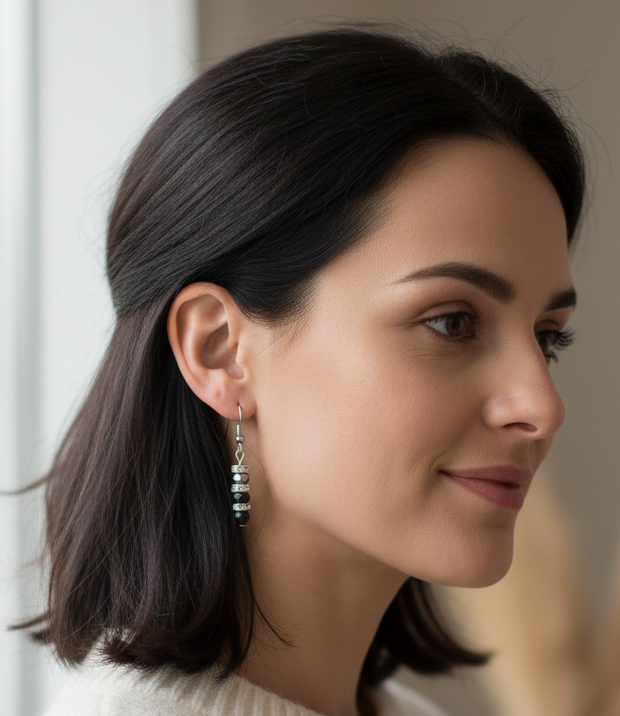 Black & Silver Pierced Earrings