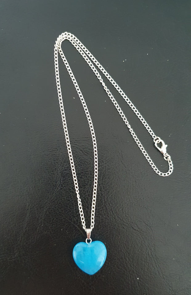 Blue Heart on Silver Chain Necklace