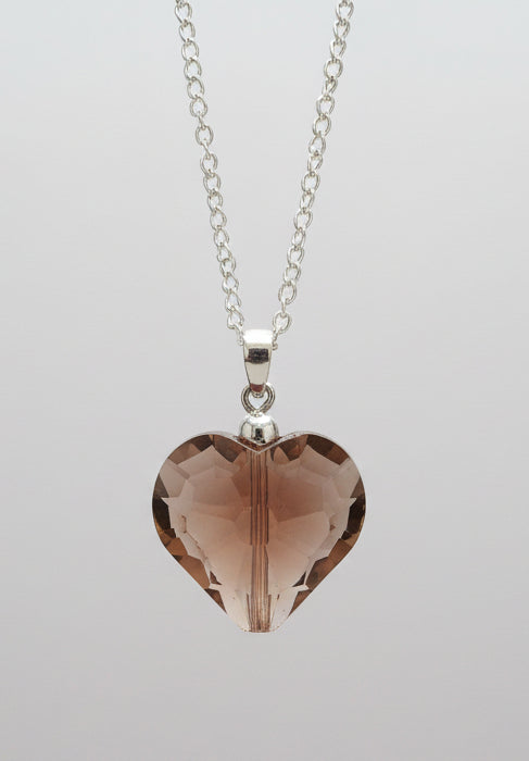 Brown Glass Heart on Silver Chain
