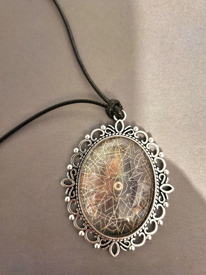 Geometric Oval Pendant on Black Cord