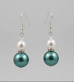 Handmade Silver Plated Green & Pearl Earrings - Arts Crafts Shack