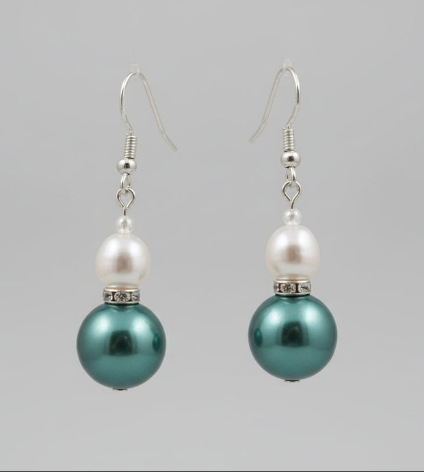 Handmade Silver Plated Green & Pearl Earrings - Arts Crafts Shack