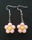 Handmade pink flower silver plated drop earrings with pink and yellow beads