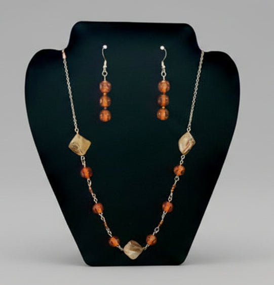 Orange & Grey Necklace & Earring Set