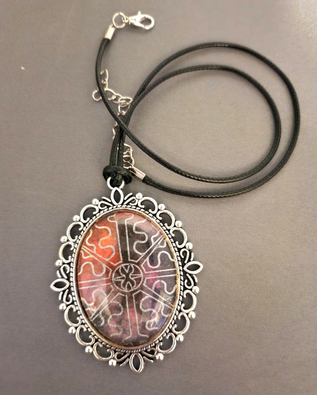 Oval Pendant on Black Cord Necklace