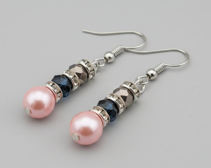Pink & Black Crackle Beaded Earrings